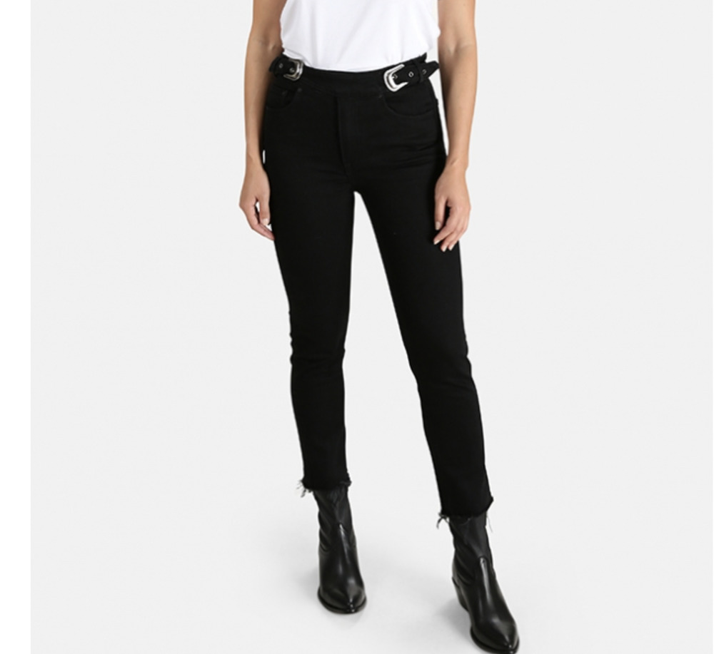 GRLFRND BLACK Slim ZOEY BELTED JEANS with Raw Hem sz 28